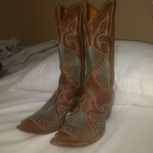Old Gringo Brown Leather Boots Teal Stitch Sz 8.5